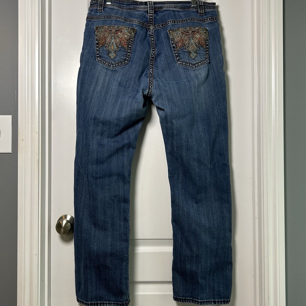 Reba Embellished Back Pockets Straight Leg Mid Rise Jeans Western Cowgirl Style - Picture 2 of 3